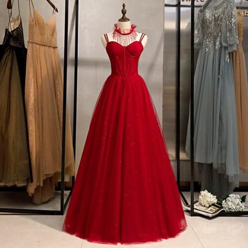 Bespoke Occasion Dresses Illusion V-Neck Sleeveless Beading Backless Spaghetti Strap Lace Tulle Women Formal Evening Gown HB221