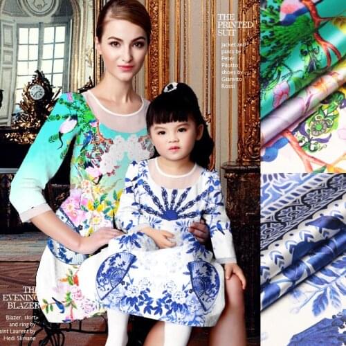 118*110cm 19mm 93% silk & 7% spandex Chinese style print silk satin fabric for summer dress shirt clothes cheongsam D249