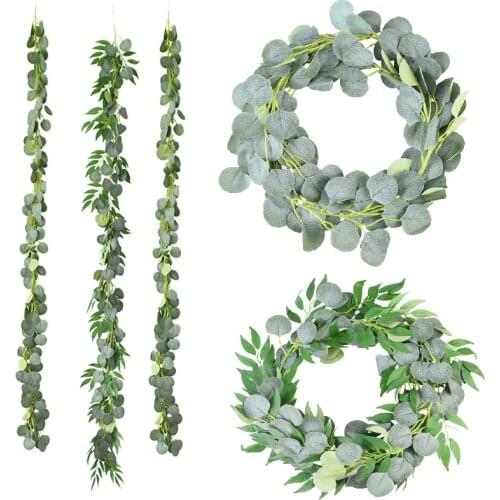 200cm Artificial Green Eucalyptus Garland Leaves Vine Fake Foliage Vines Rattan Artificial Plants Wedding Ivy Wreath Wall Decor