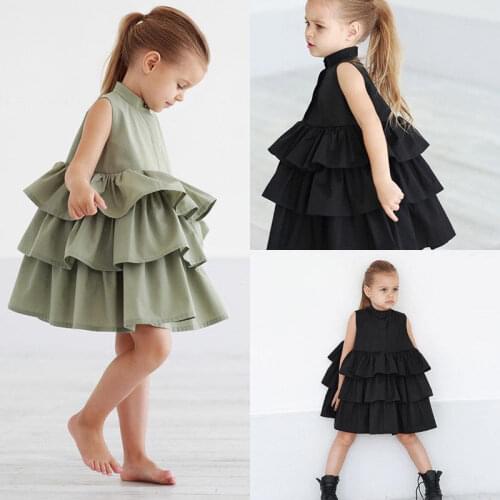 2021 Summer Toddler Baby Girls Dresses Black Green Ball Gown Kid Girl Sleeveless O Neck Cake Ruffled Tutu Bubble Dress 2-6 Years