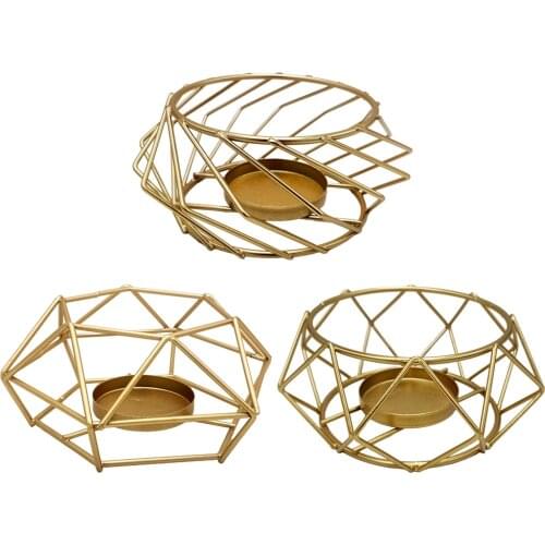 3D Tea Light Votive Candle Holder Gold Metal Cage Pillar Candlestick for