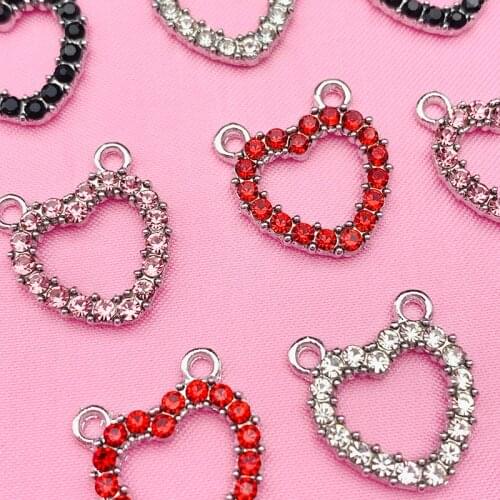 5Pcs/set Sweet Heart Shape Rhinestone Alloy Charms Colorful Stone Golden Metal Love Charm For DIY Earrings Making Accessories