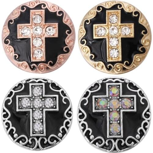 5pcs/lot New Snap Jewelry 18mm Snap Buttons Rose Gold Cross Flower Metal Snaps Fit Snap Button Jewelry Bracelet Necklace