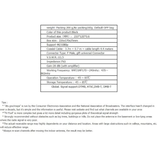 TNT Antenna With Signal Amplifier 120-Mile TV Antenna 1080P H D 4K VHF UHF FM 270B