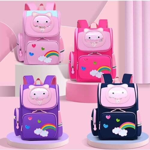 2021 Shiny Cat Printing Kids Schoolbags Nylon Fabric Children Backpack Lovely Transparent Cat Pattern School Girls Students Bag