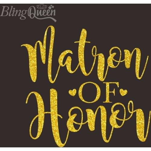 BlingQueen 12PCS/LOT HTV Heat Transfer Vinyl Patches Glitter Stickers Iron On Transfers For Clothes Matron of Honor Design