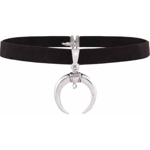 2019 New Design Black Velvet Ribbon Choker Necklace Gothic Handmade With Charm Moon Pendant Gothic Emo For Women Collares Mujer