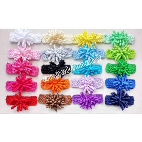 Flower hairbows 300pcs waffle Crochet headband+3.5" korker satin hair clip hair band flowers PD011