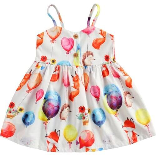 Kids Baby Girls Fashion Balloon and Cartoon Animal Print Dress Sleeveless Dress for Children Girls