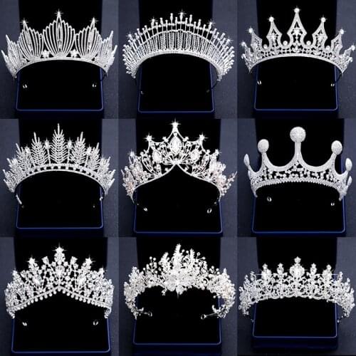 Fashion Silver Color Crystal Hair Jewelry Pearl Shining Tiara Crown Luxury Queen Princess Diadem Bride Wedding Hair Accessories