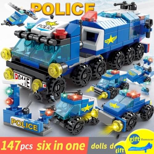 City Police Crane Truck Building Blocks Car Compatible with Brand Bricks Engineering Technic Creator Toys For Children