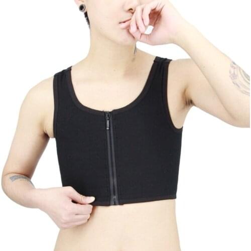 HaleyChan Cotton Front Zipper Breathable Compression Chest Binder for Tomboy Trans Lesbian Transgender Ftm Corset Tube Tops