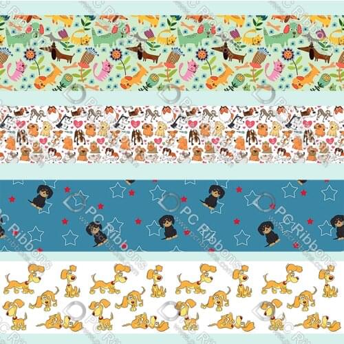 Custom cartoon cute hound printed grosgrain ribbon fold over elastic printing ribbons DIY hair accessories band 50 yards
