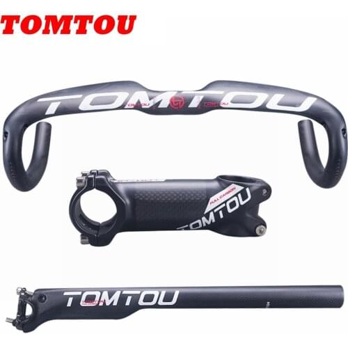 TOMTOU Matte White Carbon Fibre Road Bent Bar Sets Bike Drop Bars Parts Aero Handleba Seatpost Stem - TS7T36