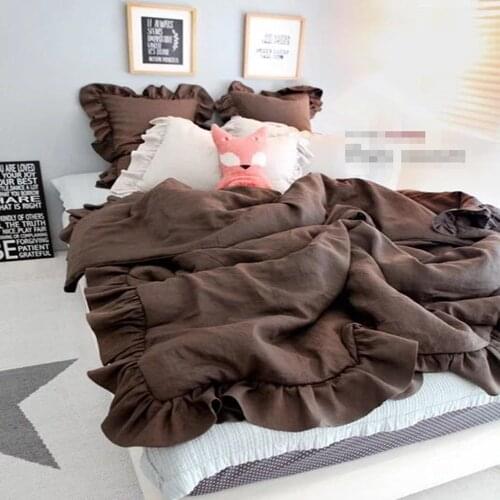 Ruffled Pure Washed Linen Duvet Cover Set French Bedding Set Children Sheets Housse de couette Quilt