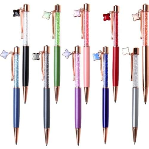 Beautiful Ballpoint Pen Fashion Crystal Pendant Writing Stationery Metal Pen