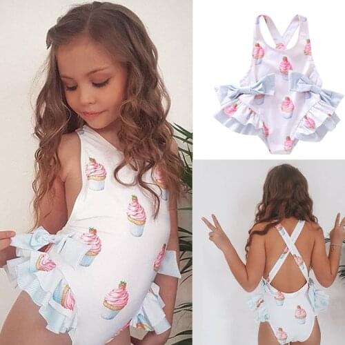 Little Girls Swimwear Sleeveless Bow Print Swimsuit Toddler Kids Clothing Girls Holiday Beachwear Children Casual Bathing Suits