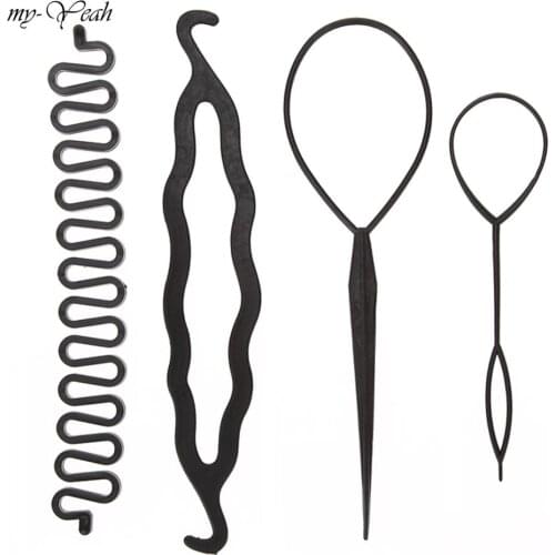 4 Pcs/Set 3 Kinds Magic Hair Styling Accessories Set Braiders Hair Pin Bun Roller Maker Hair Braiding Twist Curler Styling Tool