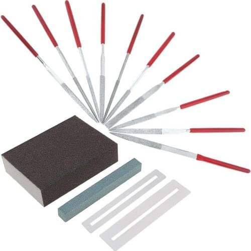 14pcs Diamond Files Kit Guitar Nut Saddle Groove Polishing Tool Grinding Stone Sponge Frets Musical Instrument DIY Set