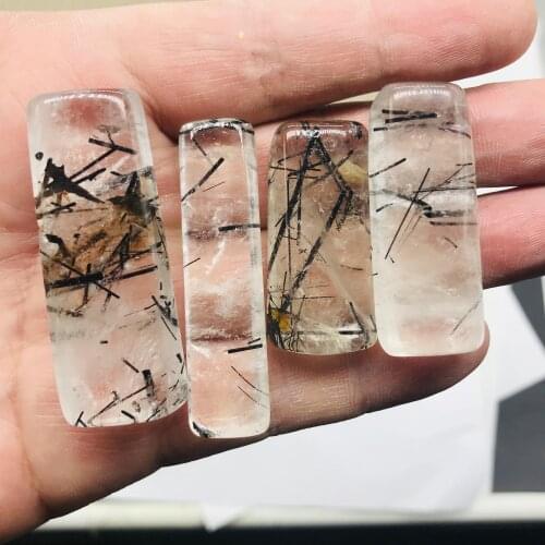 Natural black rutiled quartz minerals stone Black Tourmaline healing crystals for aquarium decoration & home garden stones 4pcs