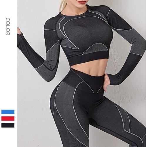 New Sexy Women Long Sleeve Running Shirts Seamless Workout Yoga Tops Active Gym Crop Female Breathable Yoga Wear Sports Clothes