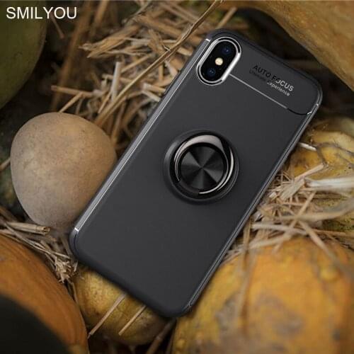 SMILYOU New Fashion Kickstand Phone Case For iPhone X XR XS Max Case Luxury Metal Ring Stand Holder Cover For iPhone X Case