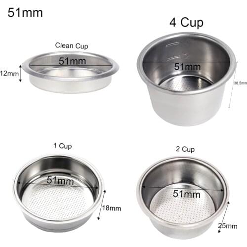 Single Cup Double Cup Clean Cup 51mm Non Pressurized Coffee Filter Portafilter Basket For Filters