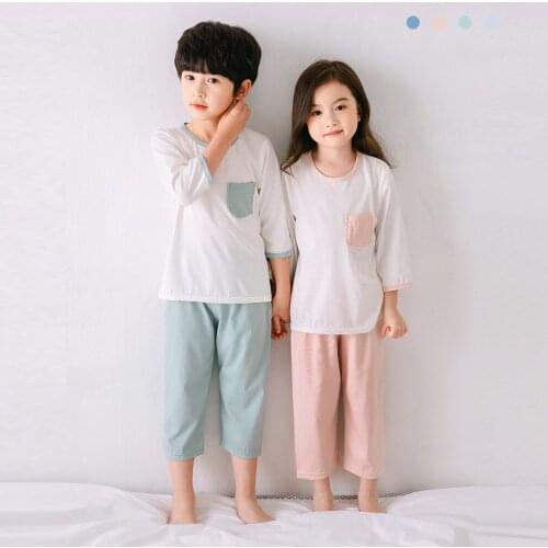 Round Neck Pajama Sets Long Sleeved Childrens Pajamas Summer Clothing Sets For Boys Girls Three Quarter Home Service Clothes