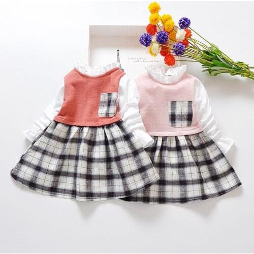 Baby Girls Long Sleeve Dress Autumn Winter Princess Lattice Dress Toddler Girl Soft Cotton Plaid Clothing Infant Warm Dress