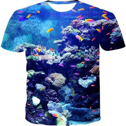 Underwater World 3D Printing Fishing Clothes Men/Boys 110-6XL Trend Round Necks Breathable Shorts Sleeve Tops Oversized T-Shirts