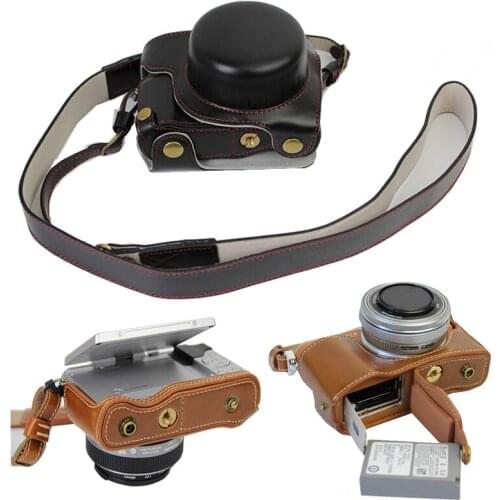 Luxury Pu Leather case Camera bag For Olympus EPL8 E-PL8 E-PL7 EPL7 14-42mm Camera cover Open Battery With strap Mini Pouch
