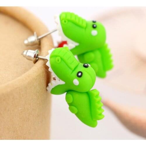 2017 New Design Handmade Polymer Lovely Clay Crocodile Dinosaur Stud Earring Fashion Jewelry Cartoon 3D Animal Earrings Women
