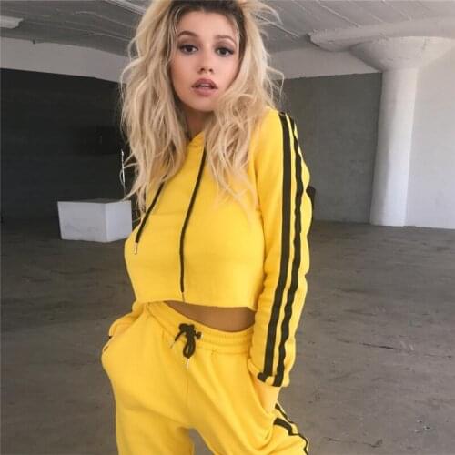 Tracksuit Women Two Piece Set Autumn Clothes Side Stripe Hooded Sweatshirt Crop Top and Pants Sports Jogging Suit Female Outfits