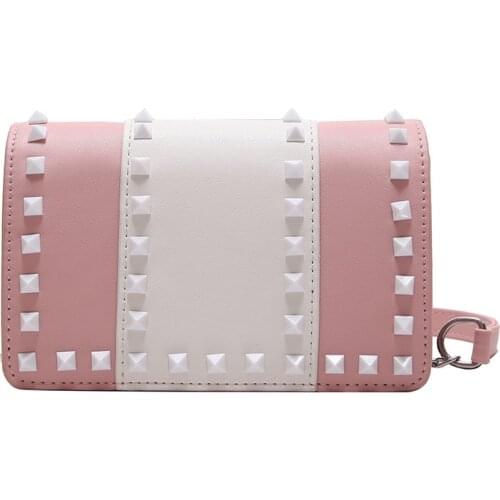 2018 New Stripe Rivet Small Party Bag Summer Wild Chain Shoulder Messenger Bag Elegant Pink Womens Bag