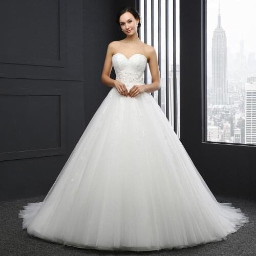 SL032 sweetheart vestido de fiesta de boda lace beading plus size wedding dress with train cheap sukienka na wesele dla gościa