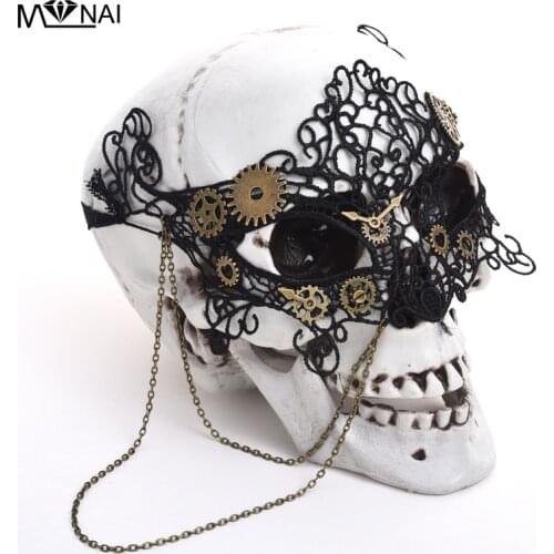 Vintage Steampunk Gear Clock Wheel Mask Handmade Gothic Victorian Lace Mask Lolita Retro Accessories Cosplay