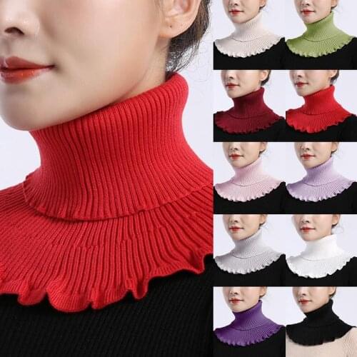 Knitted Fake Collar Bib With Wooden Ears Fake Collar Neck Circumference Ladies Fall/winter High Collar Thicken Color High