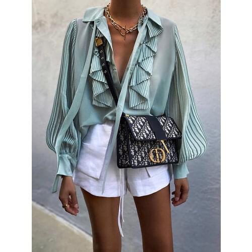 Snican pleated sleeve cascading ruffle bow tie office ladies blouse chic fashion female tops za 2020 women camisas femininas new