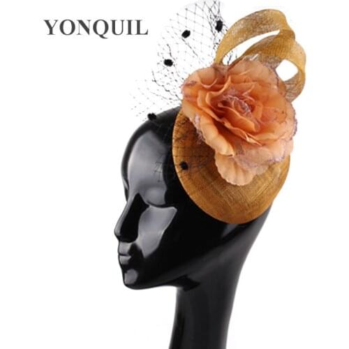 Glod Fascinator Base With Dot Veil Flower Hat Women Party Millinery Wedding Hair Accessories Ladies Cocktail Headwear Hairband