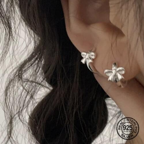 Bowknot Hoop Earrings For Women 925 Silver Needle Vintage Ear Partner Casual Simplicity Best Friend Birthday Party Jewelry Gifts