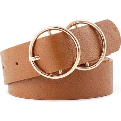 Retro ladies double round buckle belt female simple wild Korean students trend fashion personality small pants belt female
