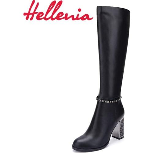Hellenia 2018 Autumn Spring Long Boots New Style Women Flats Low Thick Heel Female Sexy Shoes Comfortable Soft Women Shoe Boot