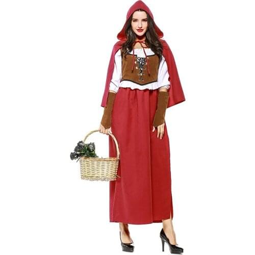 Adult Female Little Red Riding Hood Costume Halloween Carnival Little Red Riding Hood Cosplay Fancy Dress Plus Size S-XXL