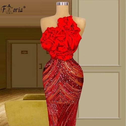 Sexy Red Illusion Long Evening Dress For Weddings 2020 Woman Luxury Mermaid Beading Party Prom Gowns Vestido De Novia Bubai