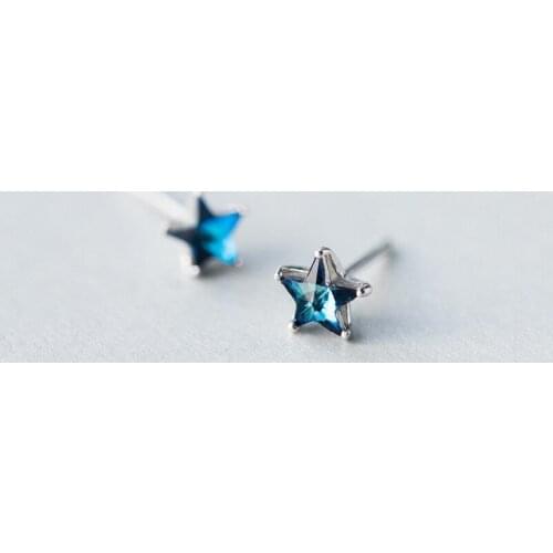 100% Pure 925 Sterling Silver Blue Crystal Cute Star Stud Earrings for Women 2020 Girl Jewelry Accessories Brincos pendientes