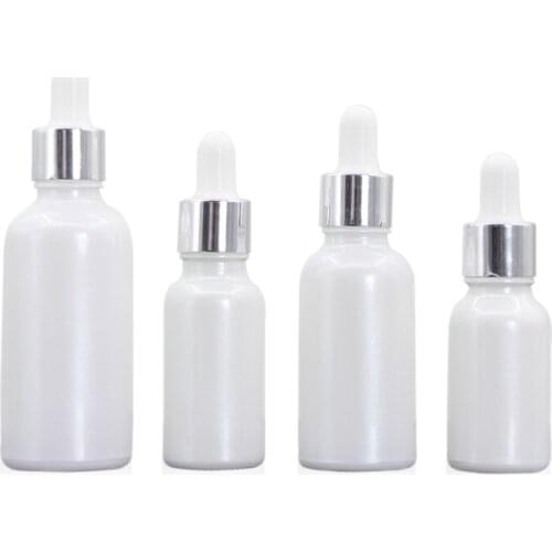 15ML 20ML 30ML50ML Cosmetic Packaging Pearl White Glass Bottle Shiny Silver Ring Empty Essential Oil Dropper Vials 15pieces