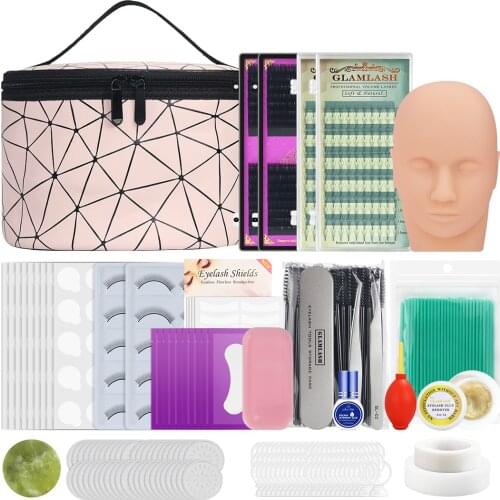 15 in 1False Eyelash Extension Training Kit Practice Model Head Eye Pads Tweezers Glue Ring Brush Grafting Eyelash Tools Kit