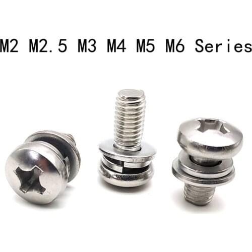 20 PCS Philips Micro Machine Screw 304 Stainless Steel Combination of Round Pan Head Screw With Flat Washer and Spring Washer