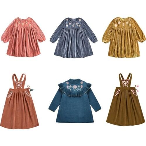 2019 L&M Brand Kids Dresses New Autumn Winter Girls Embroidery Beauty Flower Print Velvet Dress Baby Child Long Sleeve Clothes