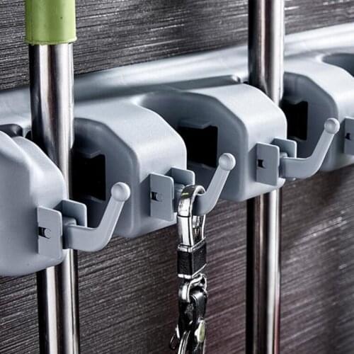 Gray Black Hanging Wall Mounted Broom Holder Tool Multi-Functional Magic Plastic Mop Holder For Bathroom Kitchen Storage